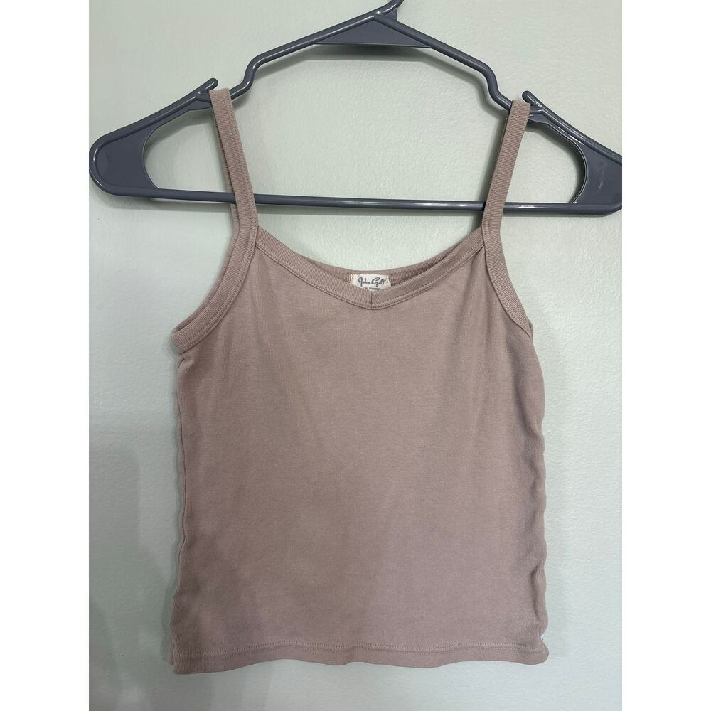 John Galt California Ribbed Cropped Tank Top Neutral Beige Cami